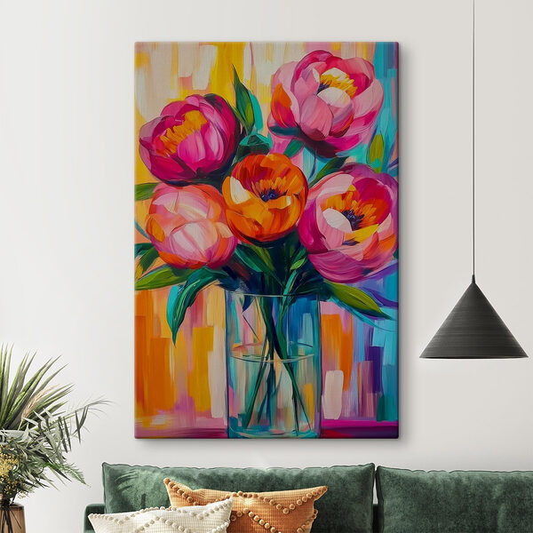 Schilderij van bloemen in een vaas Canvas Schilderijen Schilderij van bloemen in een vaas