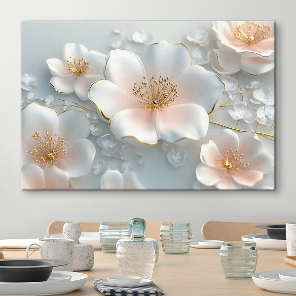 Groep witte bloemen Canvas Schilderijen Groep witte bloemen