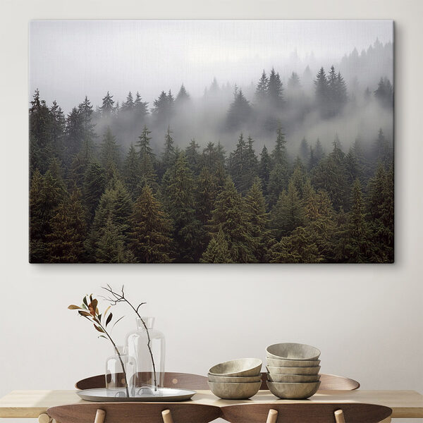 Groep bomen met mist Canvas Schilderijen Groep bomen met mist