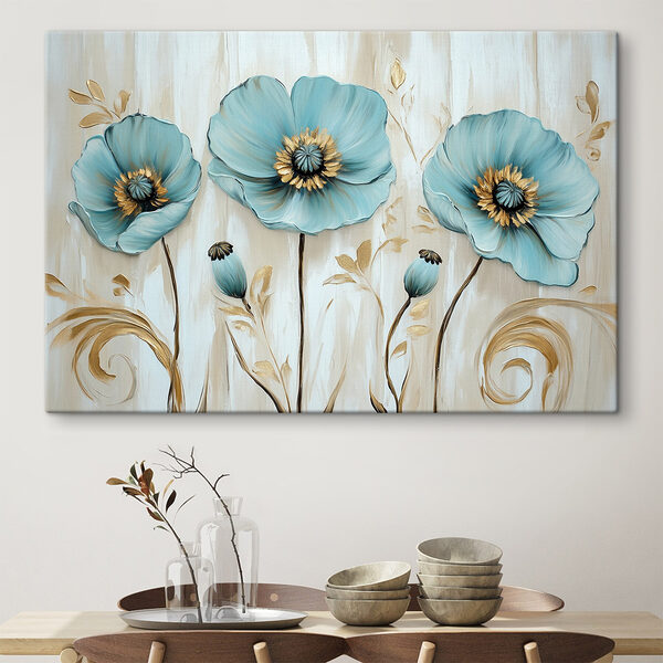 Bloeiende elegantie in zachte blauwe tinten Canvas Schilderijen Bloeiende elegantie in zachte blauwe tinten