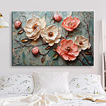 Canvas Schilderijen Schilderij van bloemen op een blauw oppervlak