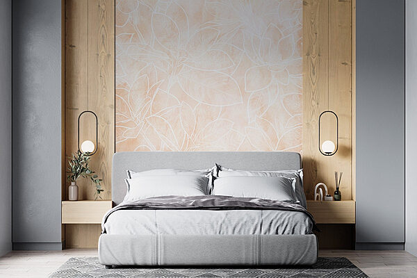 Witte lijntekening van bloemen Fotobehang Witte lijntekening van bloemen