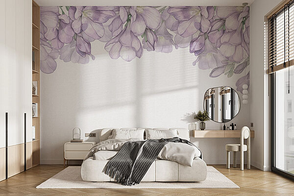 Rij paarse bloemen Fotobehang Rij paarse bloemen