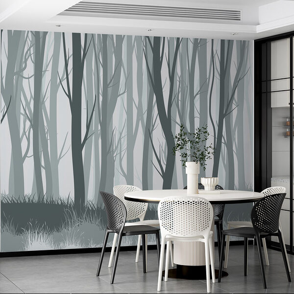 Groep bomen in een bos Fotobehang Groep bomen in een bos