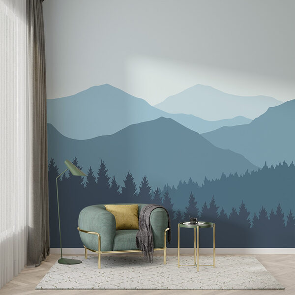 Landschap van bergen en bomen Fotobehang Landschap van bergen en bomen