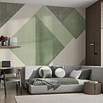 Fotobehang Groen en wit geometrisch patroon