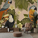 Fotobehang Groep vogels op een boomtak