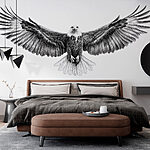 Fotobehang Zwart-wit afbeelding van een vliegende vogel
