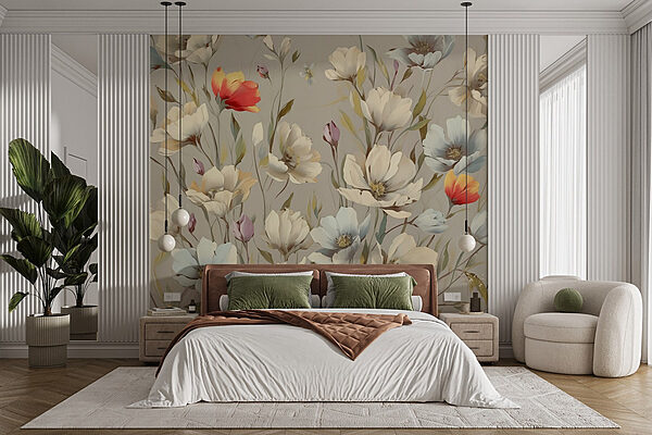 Delicate bloemen in zachte pasteltinten Fotobehang Delicate bloemen in zachte pasteltinten