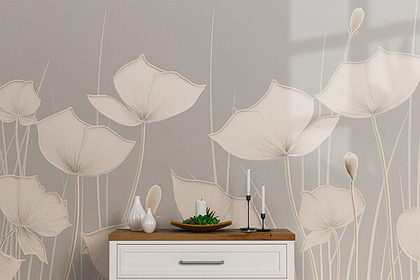 Witte bloemen met lange stelen Fotobehang Witte bloemen met lange stelen