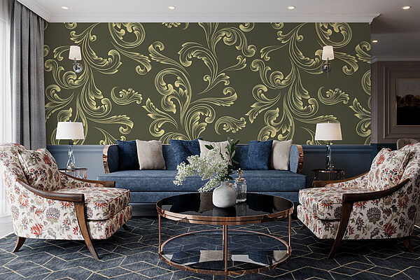 Patroon van swirls op een groene achtergrond Fotobehang Patroon van swirls op een groene achtergrond