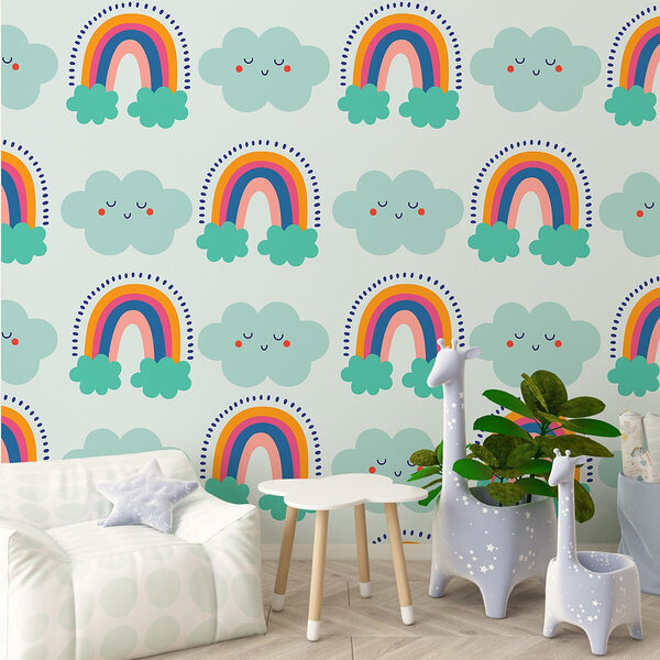 Patroon van wolken en regenbogen Fotobehang Patroon van wolken en regenbogen