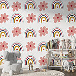 Fotobehang Patroon van bloemen en regenbogen