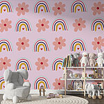 Fotobehang Patroon van bloemen en regenbogen