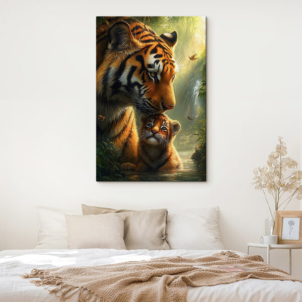 Tijger en welp in de jungle Canvas Schilderijen Tijger en welp in de jungle