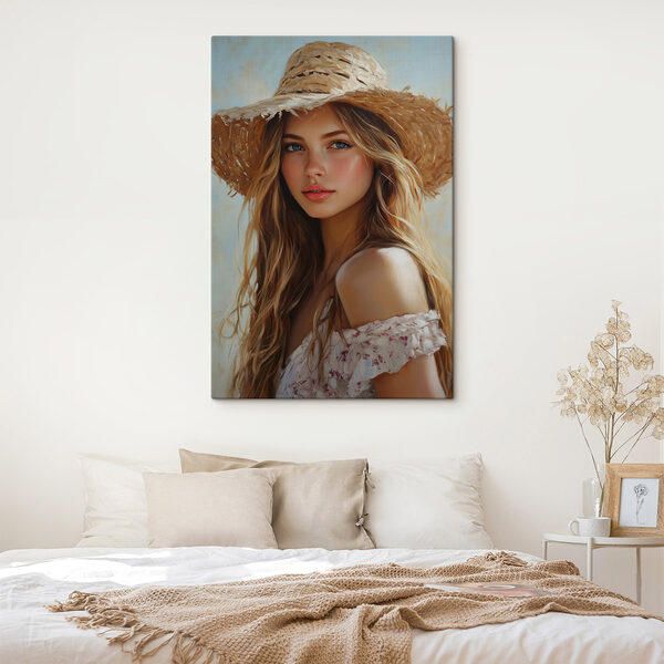 Vrouw met strohoed Canvas Schilderijen Vrouw met strohoed