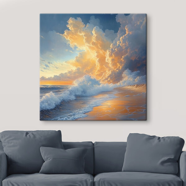 Golven die neerstorten op het strand Canvas Schilderijen Golven die neerstorten op het strand