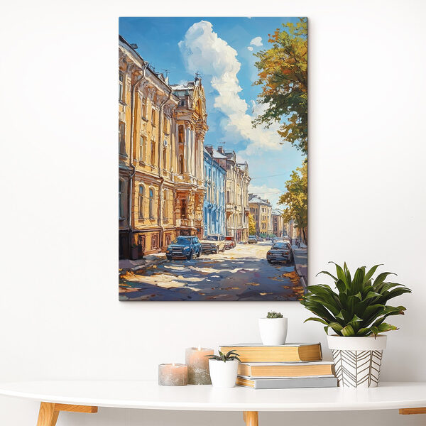Straat met geparkeerde auto's Canvas Schilderijen Straat met geparkeerde auto's