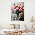 Canvas Schilderijen Schilderij van roze rozen in een vaas