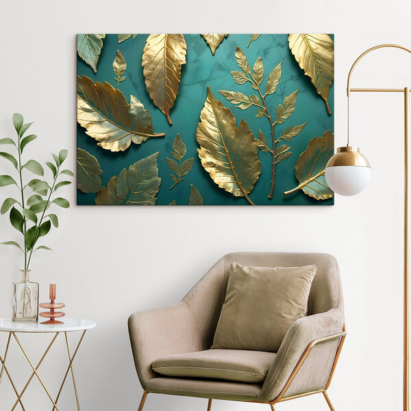 Elegante bladeren op een levendige achtergrond Canvas Schilderijen Elegante bladeren op een levendige achtergrond