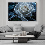 Canvas Schilderijen Witte roos met waterdruppels erop