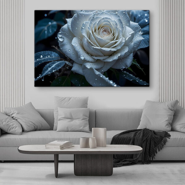 Witte roos met waterdruppels erop Canvas Schilderijen Witte roos met waterdruppels erop