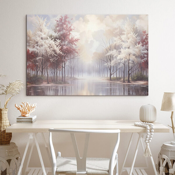 Waterlichaam met bomen en een bewolkte lucht Canvas Schilderijen Waterlichaam met bomen en een bewolkte lucht