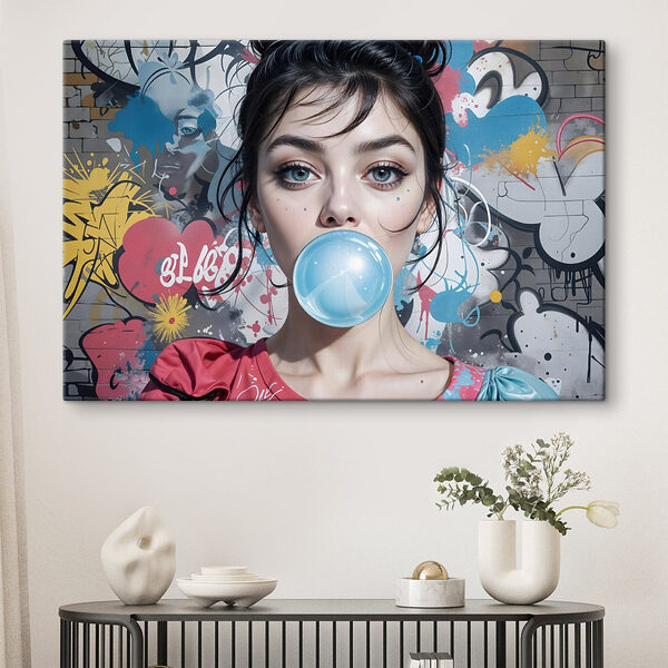 Vrouw met kauwgom Canvas Schilderijen Vrouw met kauwgom