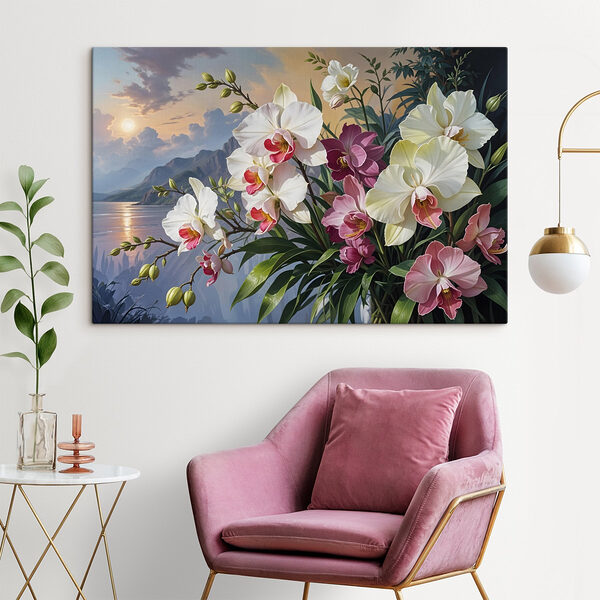 Schilderij van bloemen in een vaas Canvas Schilderijen Schilderij van bloemen in een vaas