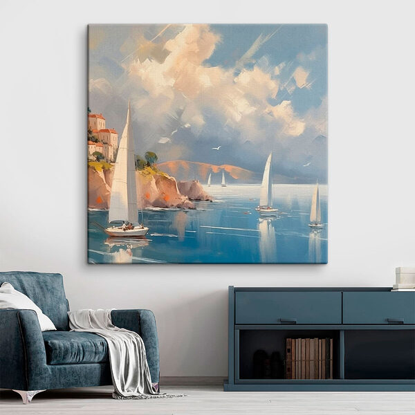 Schilderij van zeilboten op een waterlichaam Canvas Schilderijen Schilderij van zeilboten op een waterlichaam