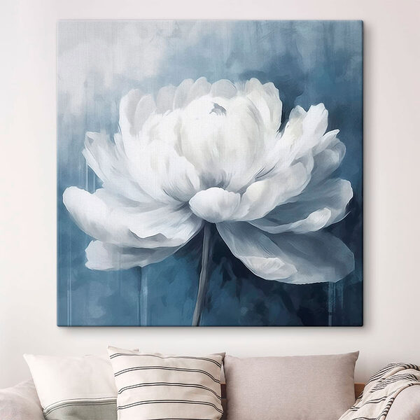Witte bloem op blauwe achtergrond Canvas Schilderijen Witte bloem op blauwe achtergrond
