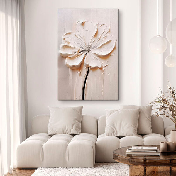 Witte bloem gesneden in een wit oppervlak Canvas Schilderijen Witte bloem gesneden in een wit oppervlak