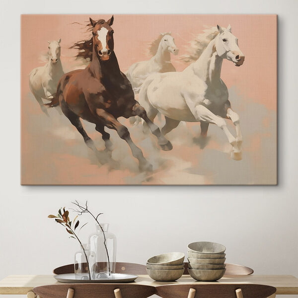 Groep rennende paarden Canvas Schilderijen Groep rennende paarden