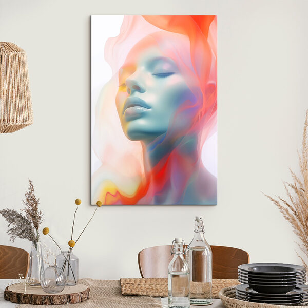 Vrouw met kleurrijke stof die haar gezicht bedekt Canvas Schilderijen Vrouw met kleurrijke stof die haar gezicht bedekt