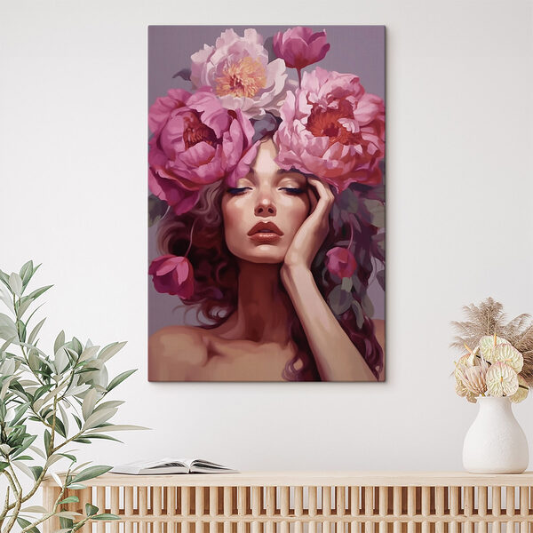 Vrouw met bloemen op haar hoofd Canvas Schilderijen Vrouw met bloemen op haar hoofd