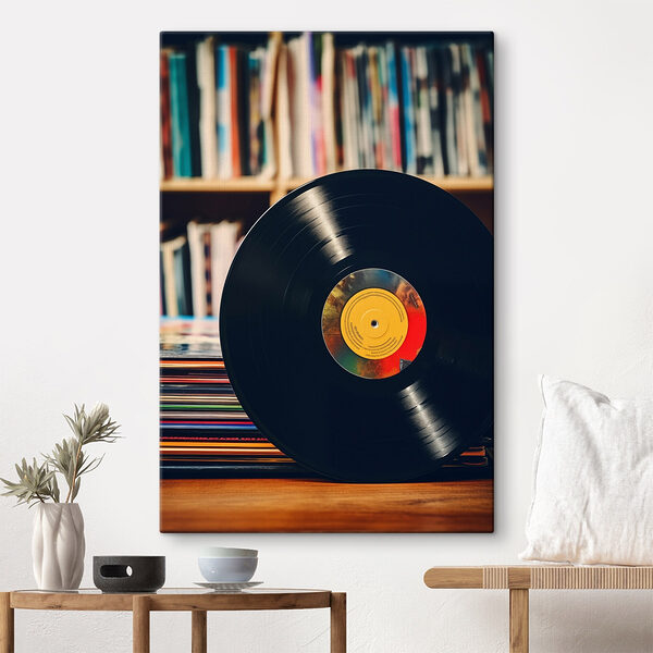 Record op een stapel records Canvas Schilderijen Record op een stapel records