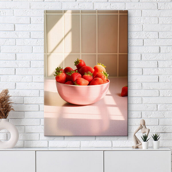 Schaal met aardbeien op een aanrecht Canvas Schilderijen Schaal met aardbeien op een aanrecht
