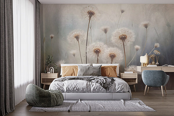 Fotobehang Delicate witte paardenbloemen in bloei (Artikelnummer: w08432) Fotobehang Fotobehang Delicate witte paardenbloemen in bloei (Artikelnummer: w08432)