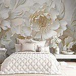 Fotobehang Witte bloemen met bladeren