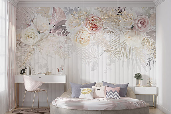 Witte en roze bloemen Fotobehang Witte en roze bloemen