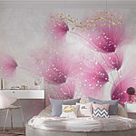 Fotobehang Roze bloemen met witte stippen