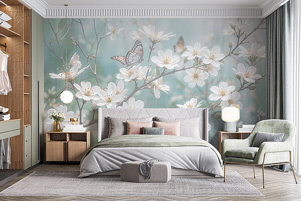 Vlinder op een witte bloem Fotobehang Vlinder op een witte bloem