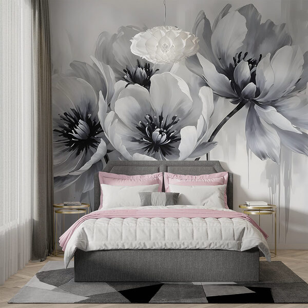 Groep bloemen op witte achtergrond Fotobehang Groep bloemen op witte achtergrond