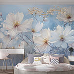 Fotobehang Groep witte bloemen