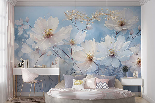 Groep witte bloemen Fotobehang Groep witte bloemen