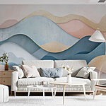 Fotobehang Blauwe en roze golven