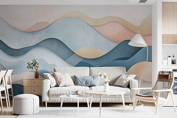 Blauwe en roze golven Fotobehang Blauwe en roze golven