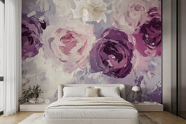 Schilderij van bloemen op een oppervlak Fotobehang Schilderij van bloemen op een oppervlak