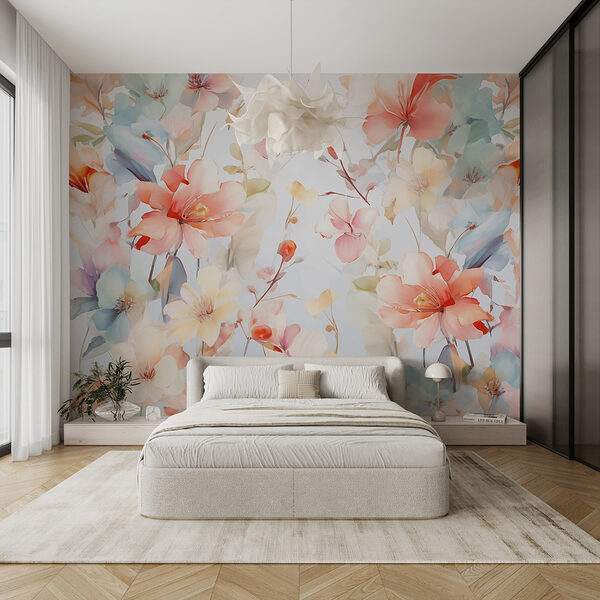 Kleurrijke bloemen op een witte achtergrond Fotobehang Kleurrijke bloemen op een witte achtergrond