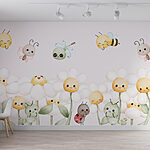 Fotobehang Groep cartoon insecten en bloemen